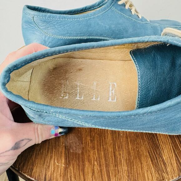 Elle Blue Leather Slip On Lace Up Shoes Women’s Size 8 - Picture 10 of 11